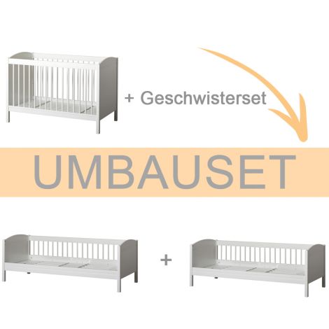 Oliver Furniture Umbauset Seaside Lille+ Baby- und Kinderbett Basic und Geschwisterset zu 2 Juniorbetten Weiß 