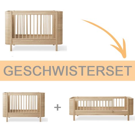 Oliver Furniture Wood Mini+ Geschwisterset Ergänzung f. Wood Mini+ Babybett inkl. Umbauset Juniorbett Eiche 