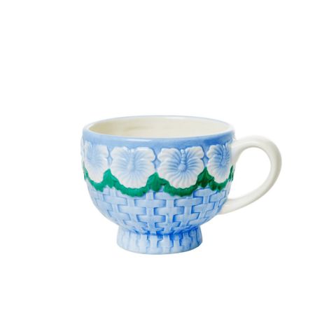Rice Tasse Keramik Embossed Flower Design Blue 