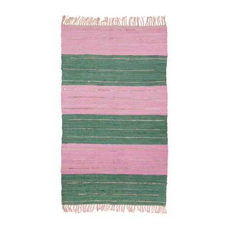 Rice Teppichläufer Baumwolle Green/Pink mit goldenen Details 