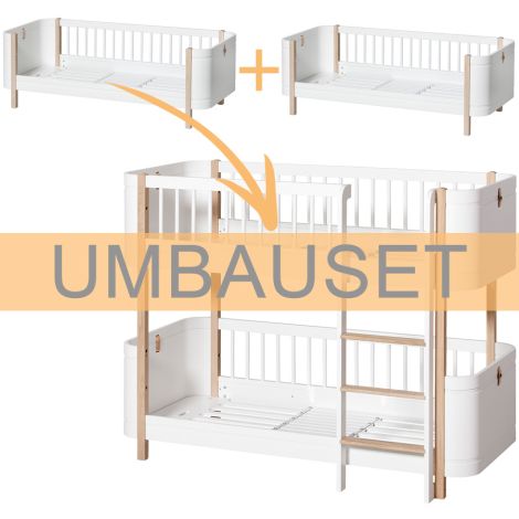 Oliver Furniture Umbauset Wood Mini+ 2 Juniorbetten zum halbhohen Etagenbett Weiß/Eiche 