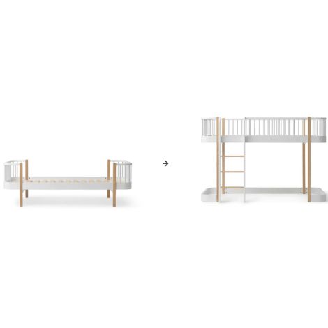 Oliver Furniture Umbauset Wood Original Einzelbett/Juniorbett zum halbhohen Hochbett 138 cm weiß/Eiche 