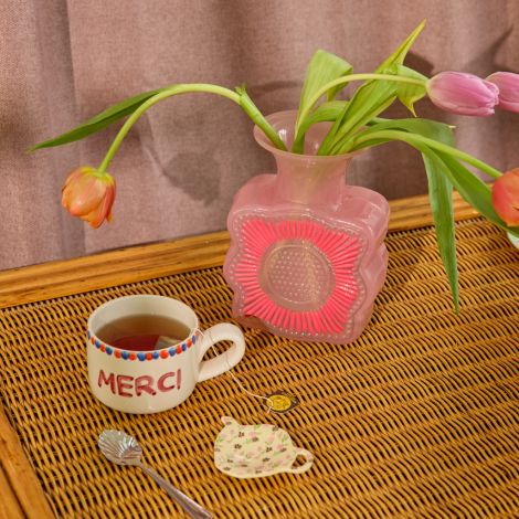 Rice Keramik Cappuccino-Tasse handbemalt MERCI 