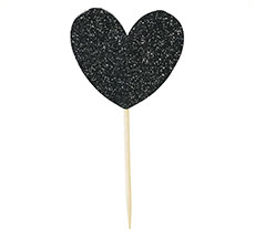 Miss Étoile Deko-Stick Paper Big Heart Black Glitter 12 Stk.