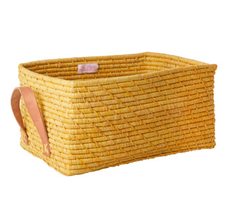 Rice Aufbewahrungskorb rechteckig mit Ledergriffen Yellow