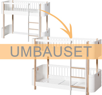 Oliver Furniture Umbauset Wood Mini+ halbhohes Hochbett zum halbhohen Etagenbett Weiß/Eiche 