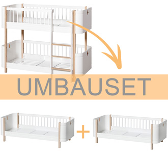 Oliver Furniture Umbauset Wood Mini+ halbhohes Etagenbett zu 2 Juniorbetten Weiß/Eiche 